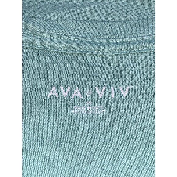 Ava & Viv Womens V-Neck Short Sleeve Light Teal Cotton T-Shirt Plus Size 2X - Picture 7 of 8
